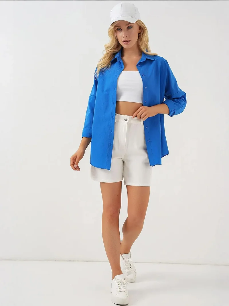 بيغ دارت قميص بأزرار وأكمام طويلة كبير الحجم من