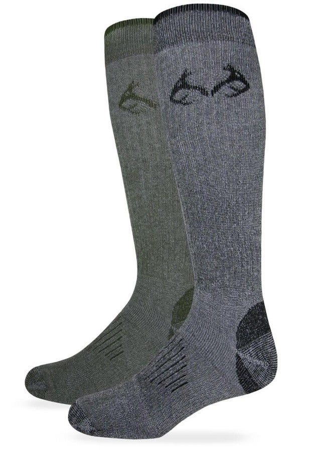 Team Realtree Men's All Season Over the Calf Tall Boot Socks 2 Pair Pack, Olive/Black, Large
