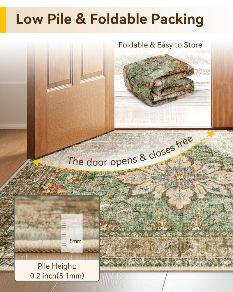 RELEANY Area Rugs 4'x6' Washable Non-Slip, Floral Vintage Distress Print Pattern Medallion Carpet for Living Room Bedroom Dining Room, Brick Red Rust Neutral Brown Burnt Orange Green - Image 4
