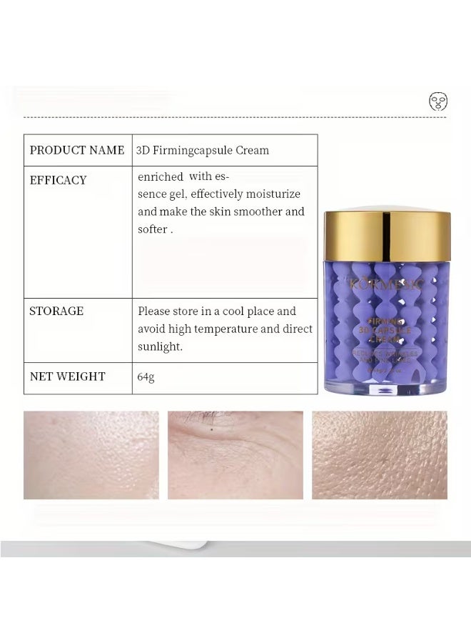 Kormesic 64g Firming 3D Capsule Cream Facial Essence Skincare Moisturizing Hydrating Firming Reduce Fine Lines and Wrinkles Purple Firming Cream Nourishes and Rejuvenates Firming Face Cream - Image 4
