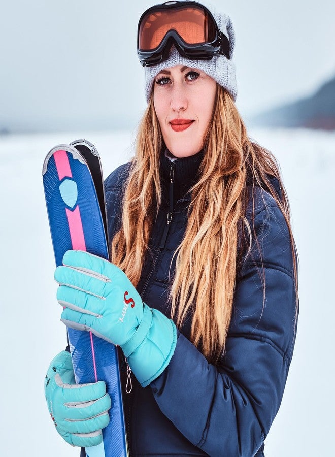 Jeere 2 Pairs Winter Ski Gloves Men Women Waterproof Snow Gloves Adjustable Nonslip Windproof Snowboard Mittens with Zipper Strap Hook Pocket for Men Women Cold Weather(Grey,Lake Blue) - Image 2