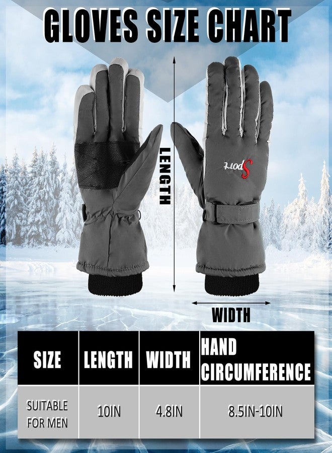 Jeere 2 Pairs Winter Ski Gloves Men Women Waterproof Snow Gloves Adjustable Nonslip Windproof Snowboard Mittens with Zipper Strap Hook Pocket for Men Women Cold Weather(Grey,Lake Blue) - Image 4