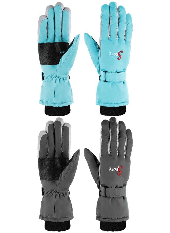 Jeere 2 Pairs Winter Ski Gloves Men Women Waterproof Snow Gloves Adjustable Nonslip Windproof Snowboard Mittens with Zipper Strap Hook Pocket for Men Women Cold Weather(Grey,Lake Blue) - Image 1