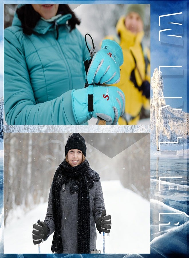 Jeere 2 Pairs Winter Ski Gloves Men Women Waterproof Snow Gloves Adjustable Nonslip Windproof Snowboard Mittens with Zipper Strap Hook Pocket for Men Women Cold Weather(Grey,Lake Blue) - Image 3