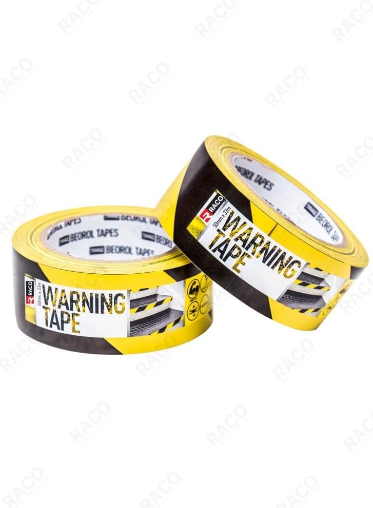 RACO Beorol Warning Tape | Self-Adhesive Warning Tape for Construction Site Marking 50mm x 33m | Ideal for Home, Warehouse, Factory, School, and More (Yellow/Black) - Image 2