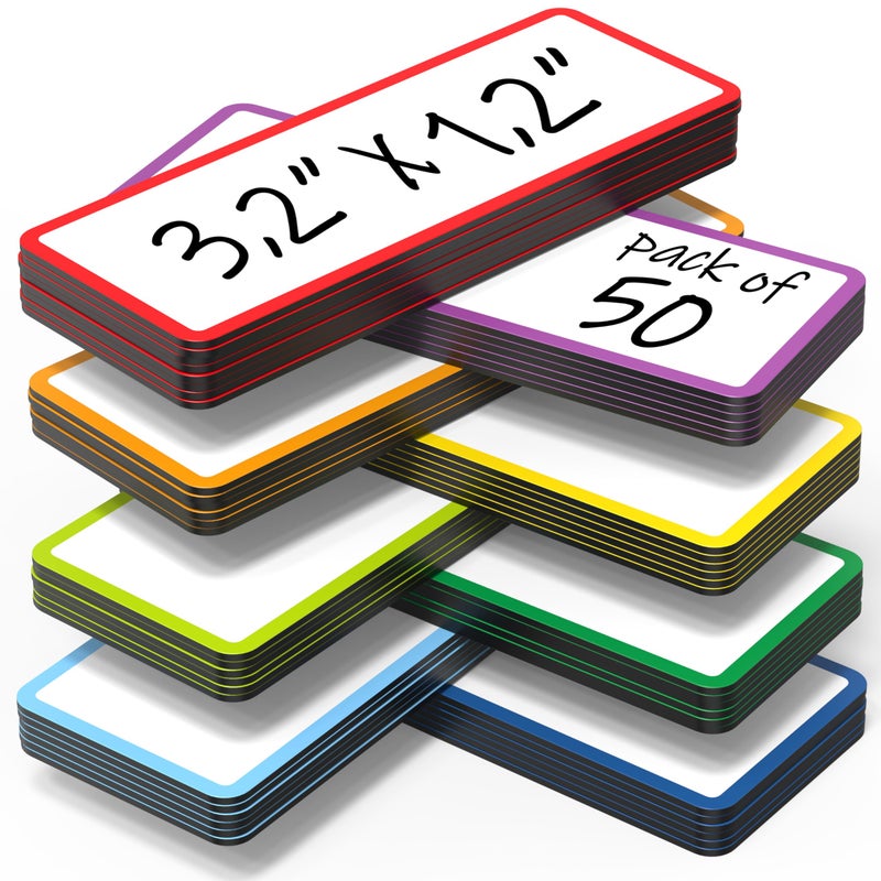 JUZARI 50 Pack Dry Erase Magnetic Labels 3.2x1.2 in - Magnetic Name Tags for Classroom Lockers School Bus - Classroom Magnets for Names - Magnet Labels for Whiteboard - Magnetic Name Plates for Classroom - Image 1