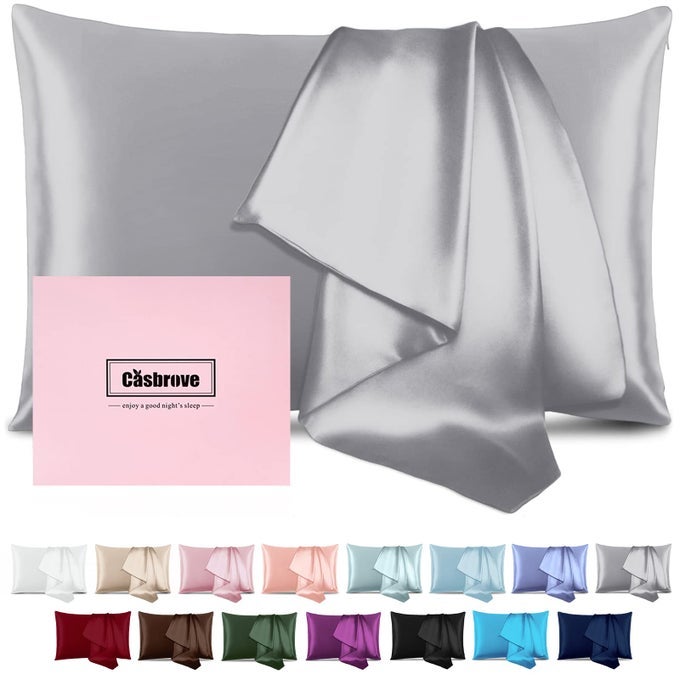 SILK PILLOWCASE FOR HAIR AND SKIN MULBERRY SILK SOFT BREATHABLE SMOOTH BOTH SIDED WITH ZIPPER BEAUTY SLEEP PILLOW CASE FOR GIFT QUEEN SILVER GRAY