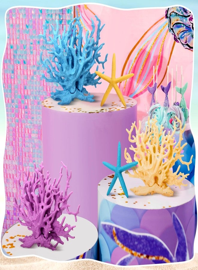 8 قطع من زينة حفلات حورية البحر من Simgoing، حوض أسماك صناعي، ديكور الشعاب المرجانية، ديكور نجم البحر، قطعة مركزية تحت البحر، حفلة محيط واقعية، ديكور حوض أسماك بلاستيكي - Image 5