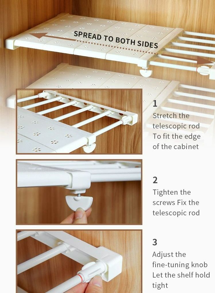 DARIYAH Adjustable Telescopic Storage Rack Expandable Separator Shelf For Wardrobe Cupboard Bookcase Compartment(Length Adjustable 42to65cm width 24cm) - Image 5
