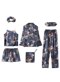 7pcs pajamas set for women in all seasons imitation silk pajamas set