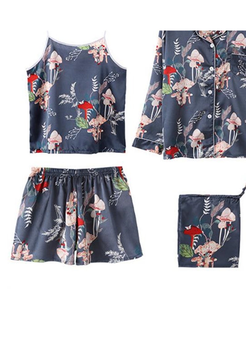 Generic - 7pcs pajamas set for women in all seasons imitation silk pajamas set - Image 1