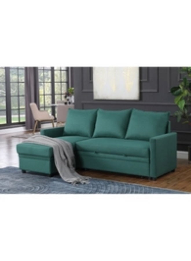 Homzmart Swedish Wood and Linen L-Shape Sofa - Green - Image 2