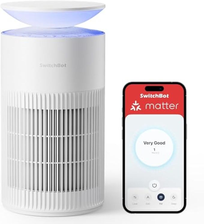 SwitchBot Air Purifiers for Home Large Room with Matter Up to 3620 ft, 20dB, Washable Pre-filter, Pet Mode, RGB Colors, Aromatherapy, Work with HomeKit, Google Home, Alexa, Floor Model-White - Image 1