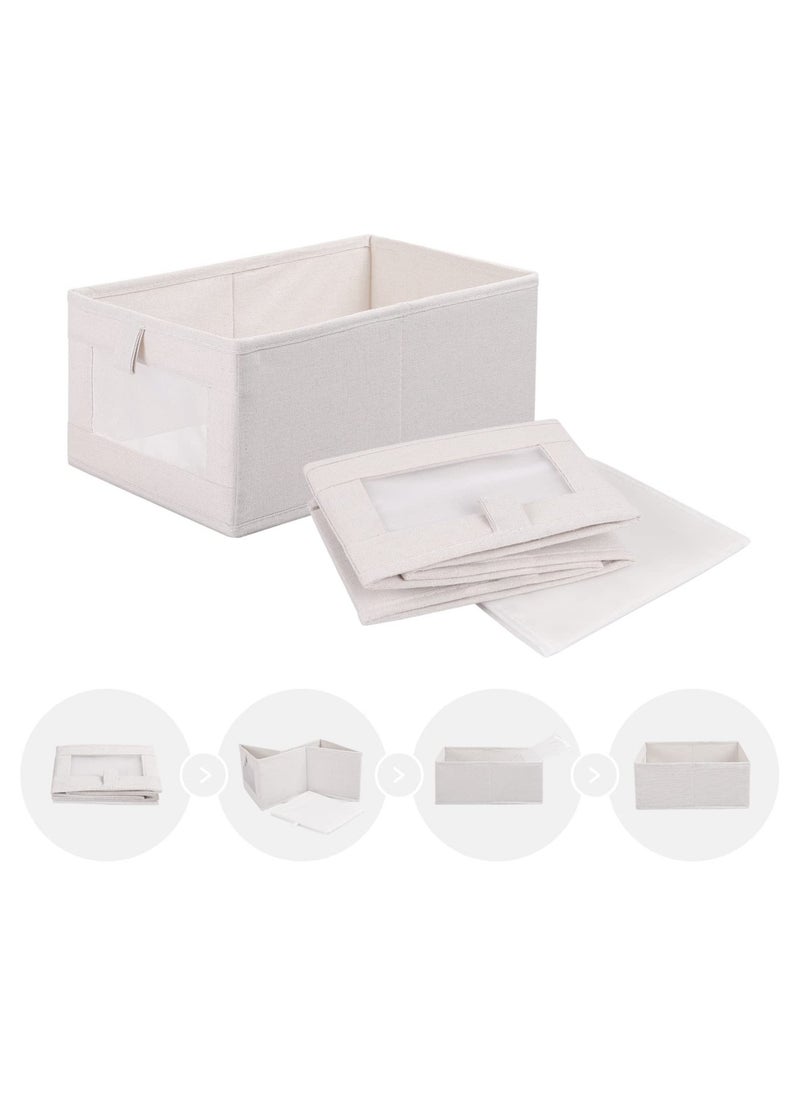 SYOSI - Foldable Cotton Linen Fabric Storage Bin with Clear Mesh Window - Stylish, Practical, and Versatile Organizer - Image 1