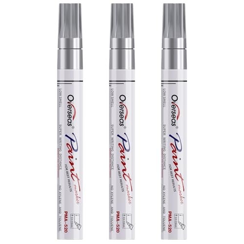 Overseas Permanent Paint Markers Pens - 3 Pack Silver Oil Based Paint Pens, Medium Tip, Quick Drying and Waterproof Marker Pen for Metal, Rock, Wood, Fabric, Plastic, Canvas, Mugs, Stone, Glass - Image 1