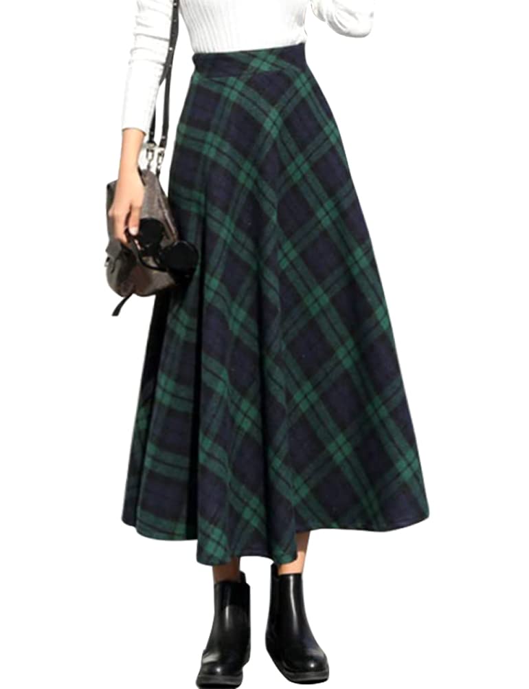 Plaid Skirts for Women Plus Size Skirt Fall Winter High Waisted Wool Goth Long Maxi Pleated Skirt Long Green XXL