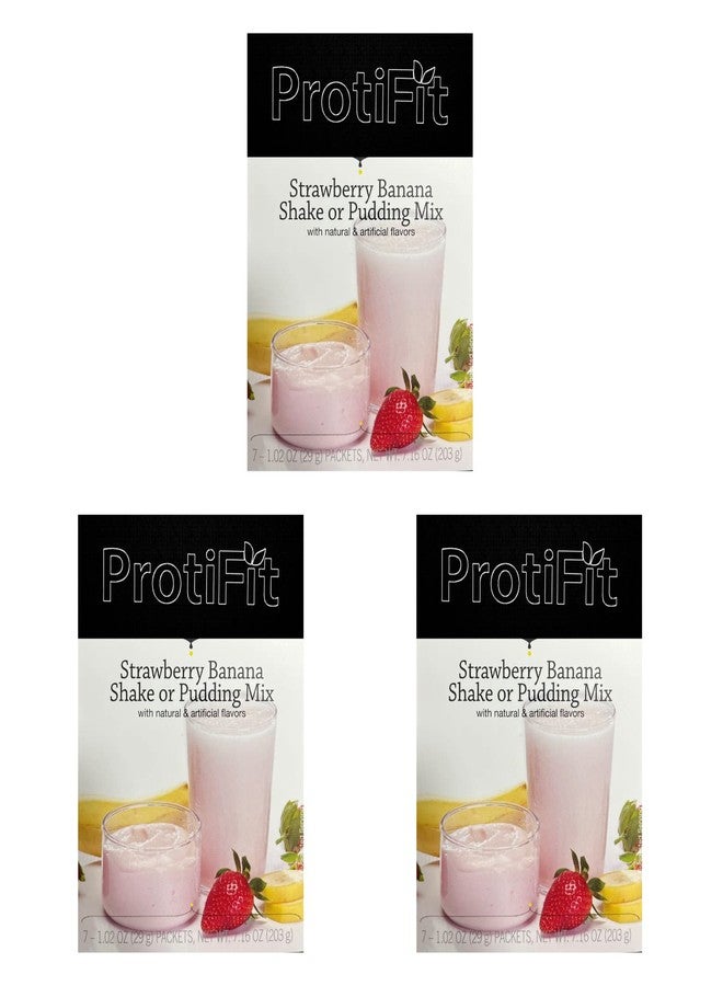 PROTIFIT - High Protein Strawberry Banana Pudding & Shake Mix 3 Pack, 15g Protein, Low Calorie, Low Fat, Low Carb, Aspartame Free, Idea Protein Compatible, Meal Replacement, 7 Servings Per Box, (3 Pack) - Image 1