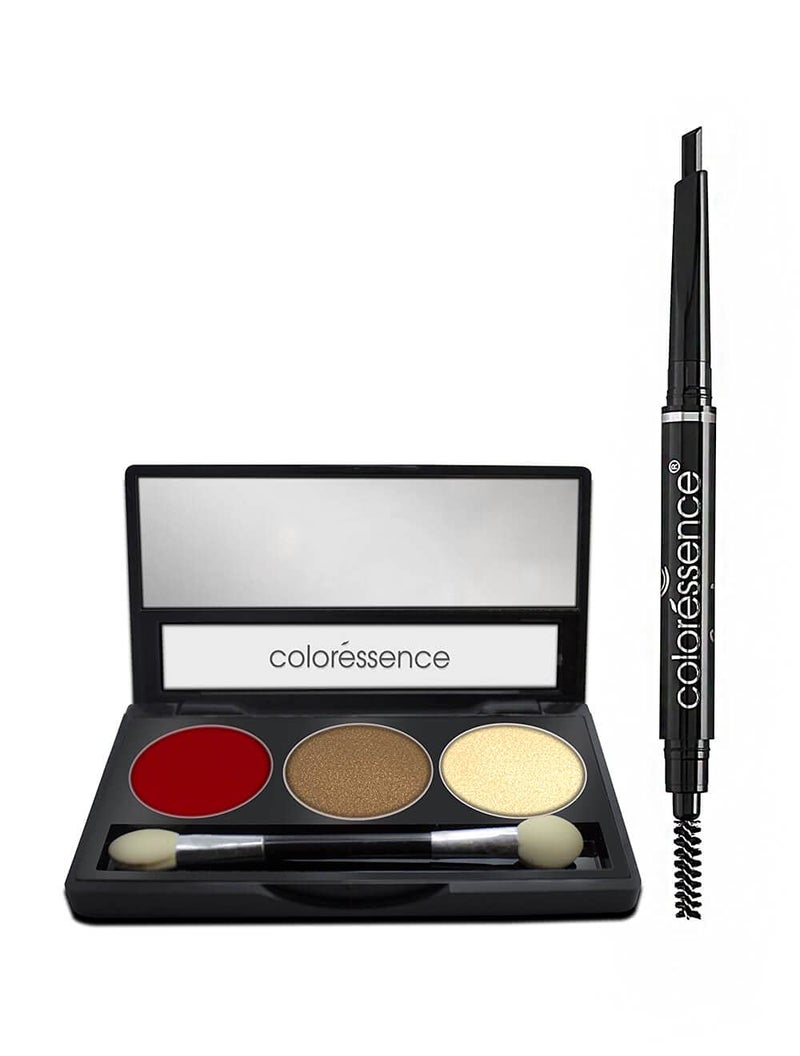 COLORESSENCE Satin Eye Shades Pearl Pigment Smooth Formula Eyeshadow Makeup Palatte Be Bride With FREE Eyebrow Styler 2 In 1 Black - Image 1