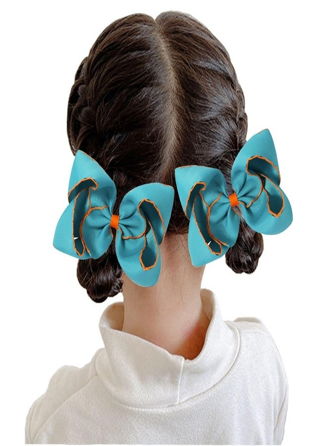 SALOCY 6 Inch Hair Bows Clips,2 PCS Grosgrain Moonstitch Edge Hair Bows Moonstitch Hair Bows for Toddlers Girls Hair Accessories -Navy/White (Light Blue) - Image 4
