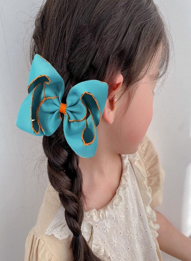 SALOCY 6 Inch Hair Bows Clips,2 PCS Grosgrain Moonstitch Edge Hair Bows Moonstitch Hair Bows for Toddlers Girls Hair Accessories -Navy/White (Light Blue) - Image 3