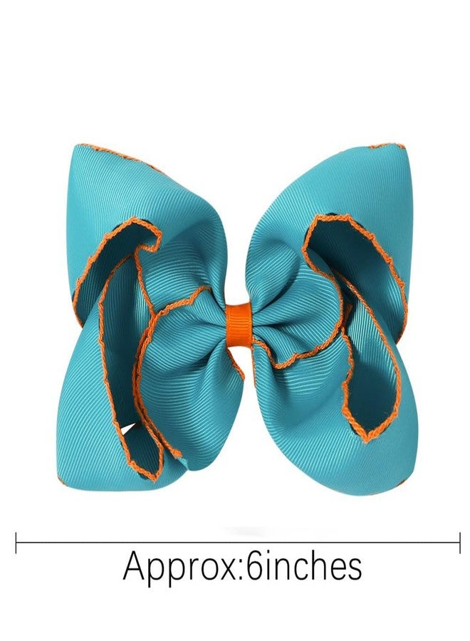 SALOCY 6 Inch Hair Bows Clips,2 PCS Grosgrain Moonstitch Edge Hair Bows Moonstitch Hair Bows for Toddlers Girls Hair Accessories -Navy/White (Light Blue) - Image 2