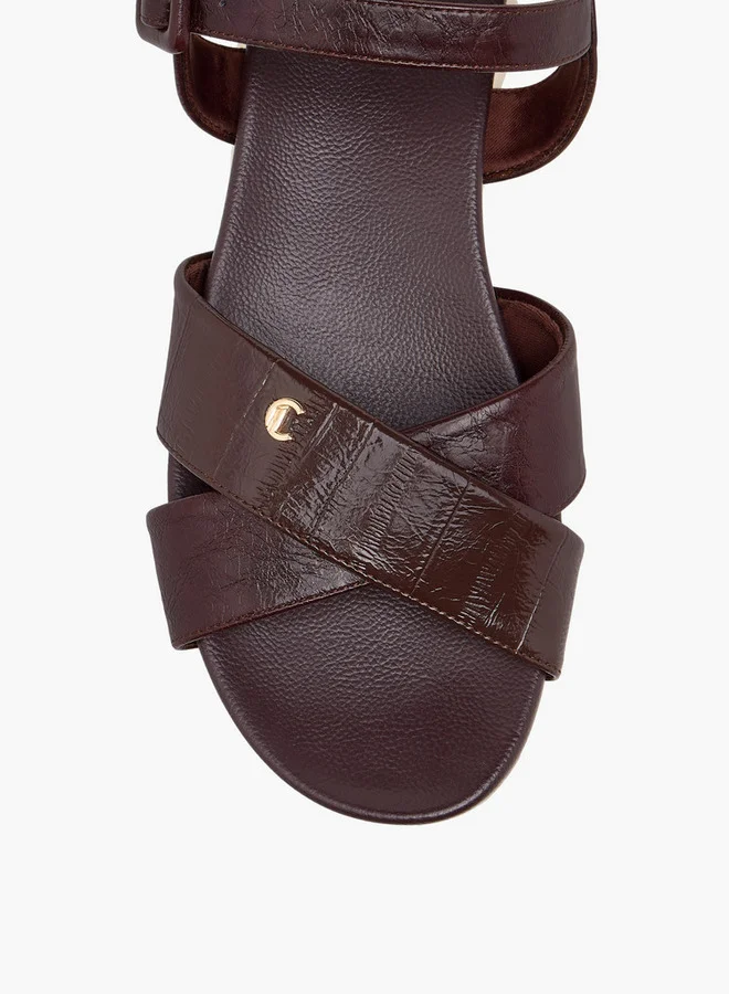 Le Confort Textured Cross Strap Comfort Sandals with Buckle Closure