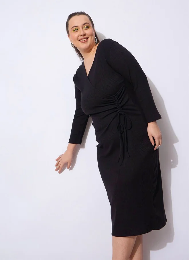 ساسافراس Black Wrap Midi Dress for Women