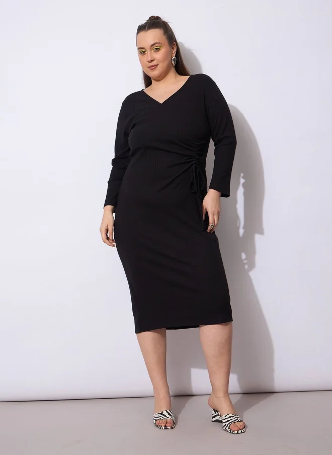 ساسافراس Black Wrap Midi Dress for Women