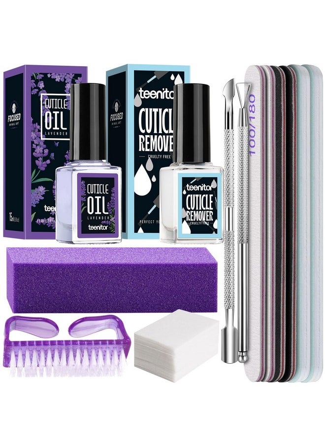 Teenitor - Teenitor Nail Files and Buffers, Cuticle Remover, Nail Care Kit, Nail File, Cuticle Softener, Cuticle Oil, Cuticle Pusher, Cuticle Peeler Scraper, Cuticle Remover Liquid, Nail File Kit Lavender - Image 1