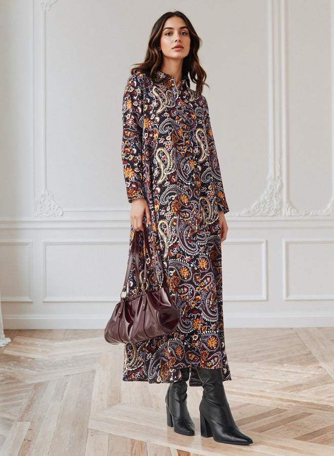 ايكونيك فستان ترابيز بياقة وطبعة بيزلي أيقونية - Image 2