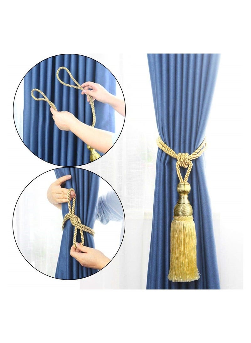 XiuWoo Mesh Ball Tassel Curtain Tiebacks, 2Pcs Antique Tassels Holdbacks Living Rope, Handmade Braided Rope Decorative Drape Tie Backs for Home and Office Window Drapery (Gold) - Image 4