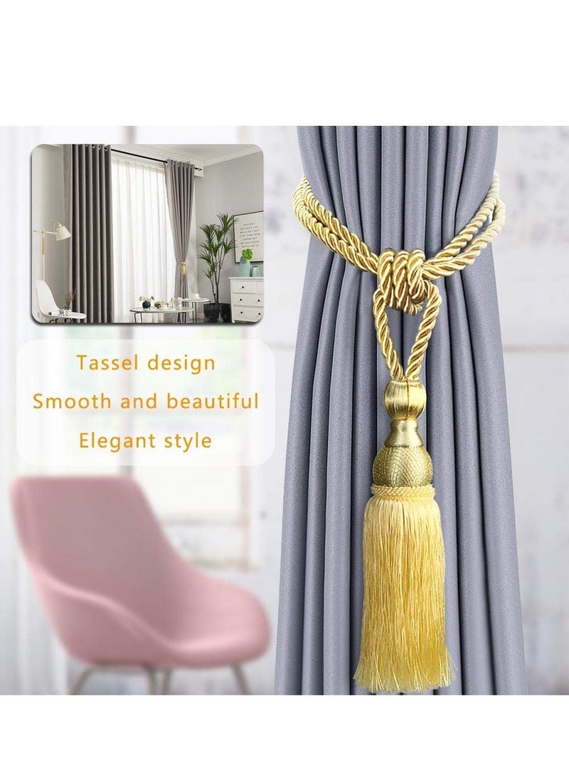 XiuWoo Mesh Ball Tassel Curtain Tiebacks, 2Pcs Antique Tassels Holdbacks Living Rope, Handmade Braided Rope Decorative Drape Tie Backs for Home and Office Window Drapery (Gold) - Image 3