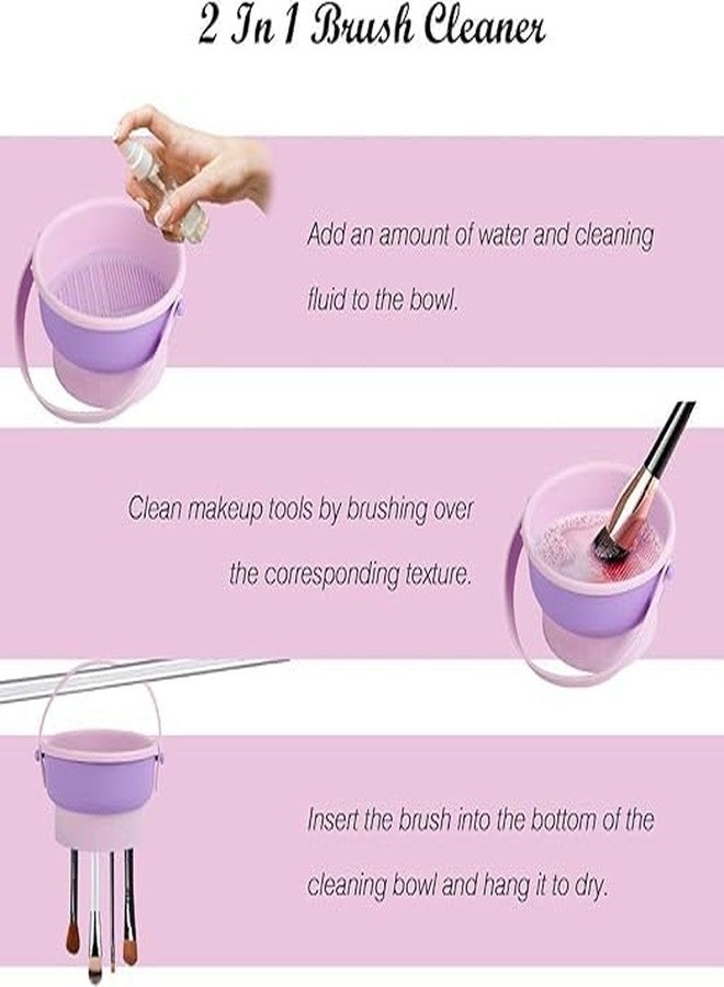 VIPREKHO 3 in 1 Makeup Brush Cleaner Bowl with Brush Drying Holder Makeup Brush Scrubber for Makeup Brush Makeup Sponge Powder Puff (Multicolour)(Set of 1) - Image 5