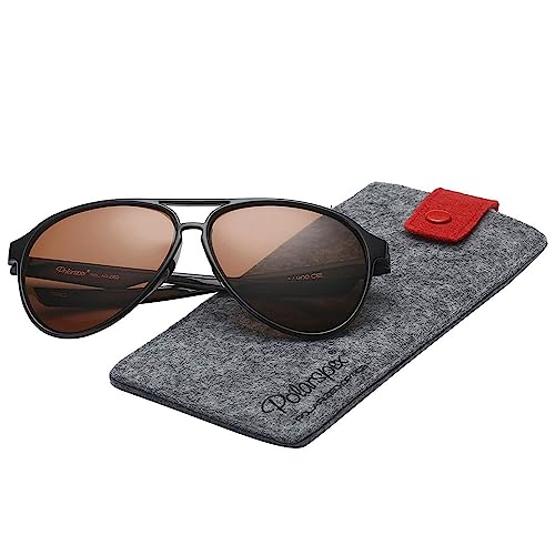 PolarSpex Classic Unisex Polarized Ultra Lightweight Flexible Aviator Sunglasses (Gloss Black | Polarized Amber Driving, 56) - Image 2