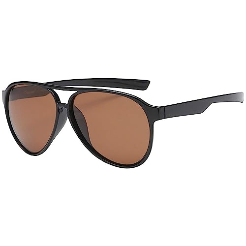 PolarSpex Classic Unisex Polarized Ultra Lightweight Flexible Aviator Sunglasses (Gloss Black | Polarized Amber Driving, 56) - Image 1