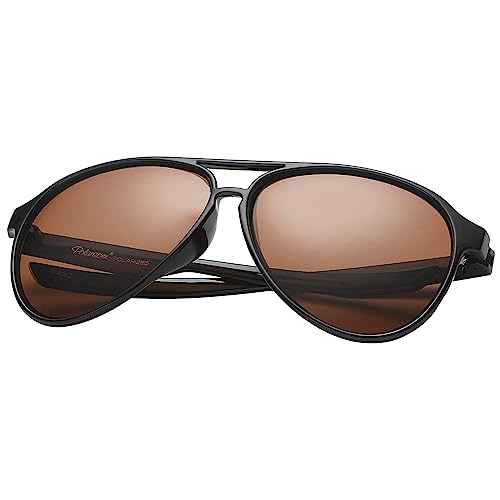 PolarSpex Classic Unisex Polarized Ultra Lightweight Flexible Aviator Sunglasses (Gloss Black | Polarized Amber Driving, 56) - Image 4