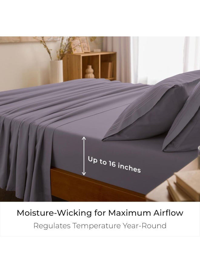 Mellanni King Sheets Set - 4 PC Iconic Collection Bedding - Hotel Luxury, Extra Soft, Cooling Bed Sheets - Wrinkle, Fade, Stain Resistant (King, Hazy Lilac) - Image 3