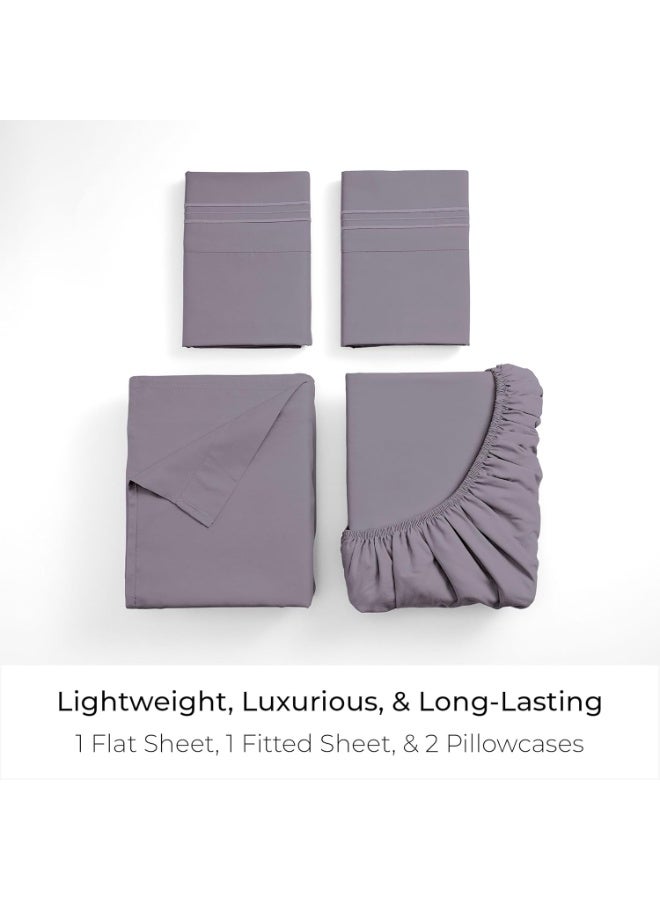 Mellanni King Sheets Set - 4 PC Iconic Collection Bedding - Hotel Luxury, Extra Soft, Cooling Bed Sheets - Wrinkle, Fade, Stain Resistant (King, Hazy Lilac) - Image 2