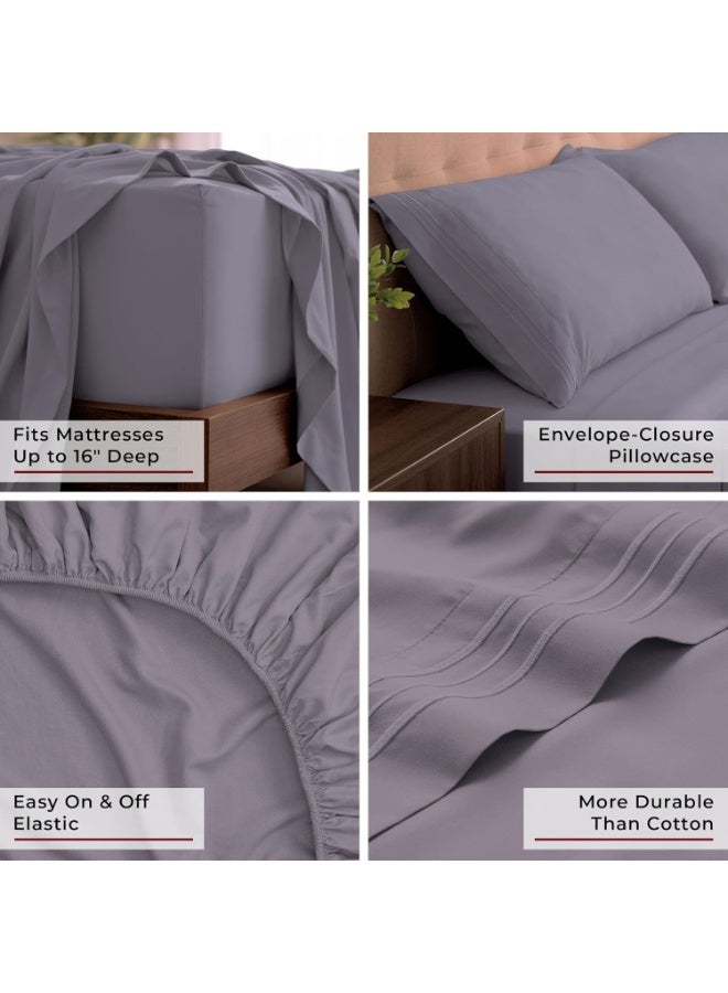 Mellanni King Sheets Set - 4 PC Iconic Collection Bedding - Hotel Luxury, Extra Soft, Cooling Bed Sheets - Wrinkle, Fade, Stain Resistant (King, Hazy Lilac) - Image 5