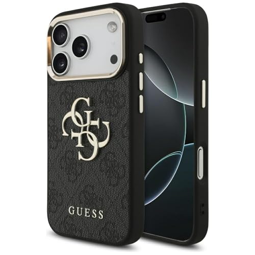 CG MOBILE Guess [Official Licensed] Protective Case Designed for iPhone 17 Pro | 4G Pu Leather Case with Big 4G & Classic Logo & Gold Metal Camera Frame -Black - Image 1
