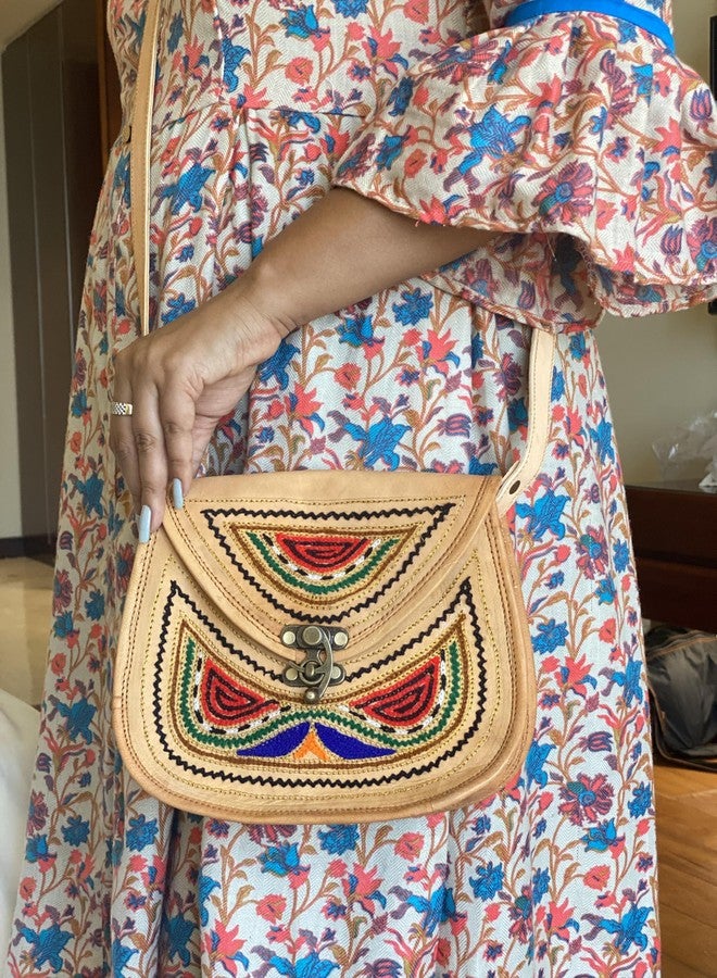 Craftonus India Hand Bags Medium Size For Women Stylish Hand embroidery | Leather Bag Inside Is Canvas Material 4 - Image 5