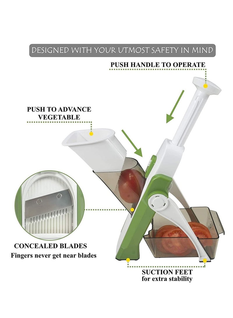 ELTRAZONE Vegetable Cutter,Multifunctional Vegetable Slicer with Stainless Steel Blades, Manual Food Cutter for Chef and Household (Green) - Image 3