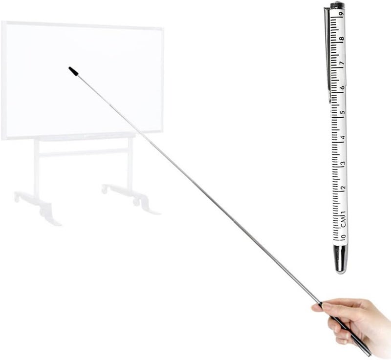 Telescopic Teachers Pointer,Teaching Pointer Stick for Classroom,Metal Hand Retractable Pointer Extended Length 19Inch, Handheld Presenter Whiteboard Pointer (White)