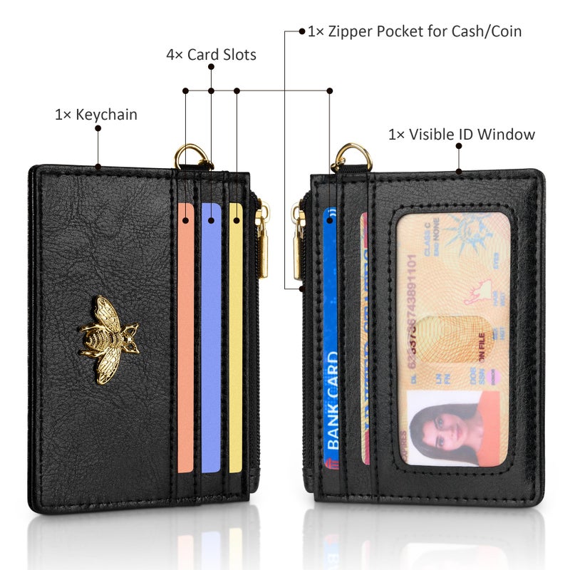 SEAVILIA Card Holder Keychain Wallet for Women with ID Window RFID Coin Purse Bee Gifts Slim Minimalist Small Wallet - Image 3