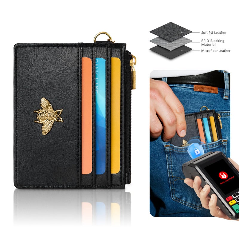 SEAVILIA Card Holder Keychain Wallet for Women with ID Window RFID Coin Purse Bee Gifts Slim Minimalist Small Wallet - Image 4