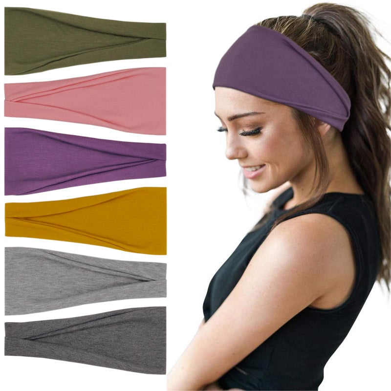 YONUF Fashion Headbands For Women Wide Headband Yoga Workout Head Bands Hair Accessories Band 6 Pack