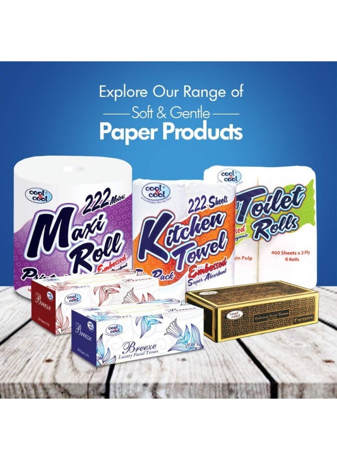 Cool & Cool White Maxi Tissue Roll - 222 Metres 2Ply - Embrossed, Sparkling Clean & Absorbent, Extra-Long Lasting Hygienic Paper Towels For Home - Image 3
