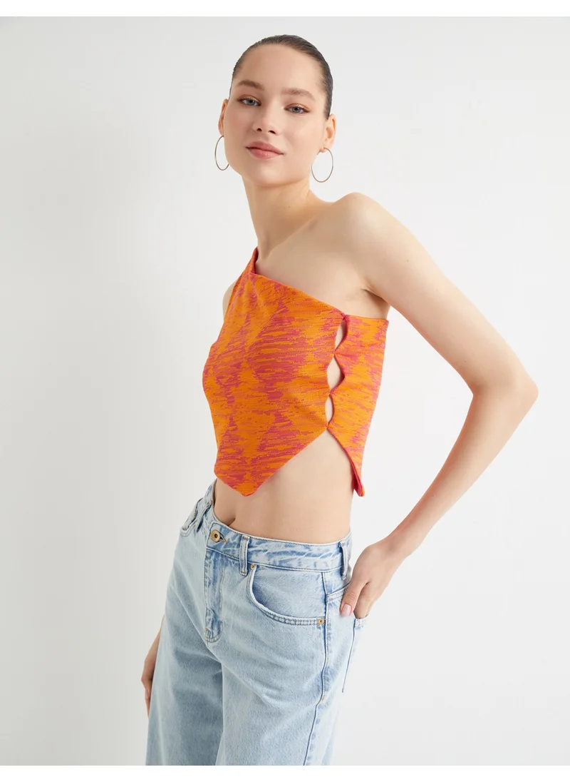 كوتون One Shoulder Crop Top Crop Woven Asymmetrical Cut Side Window Detailed