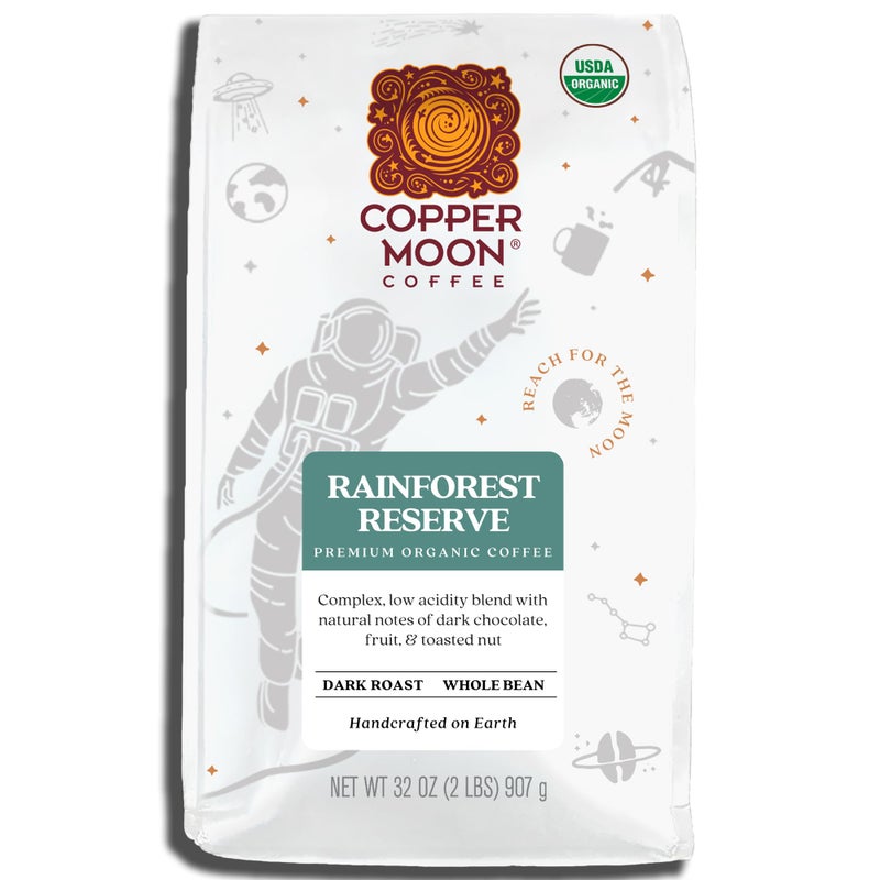 Copper Moon Dark Roast Whole Bean Coffee Rainforest Reserve Organic Blend 2 Lb
