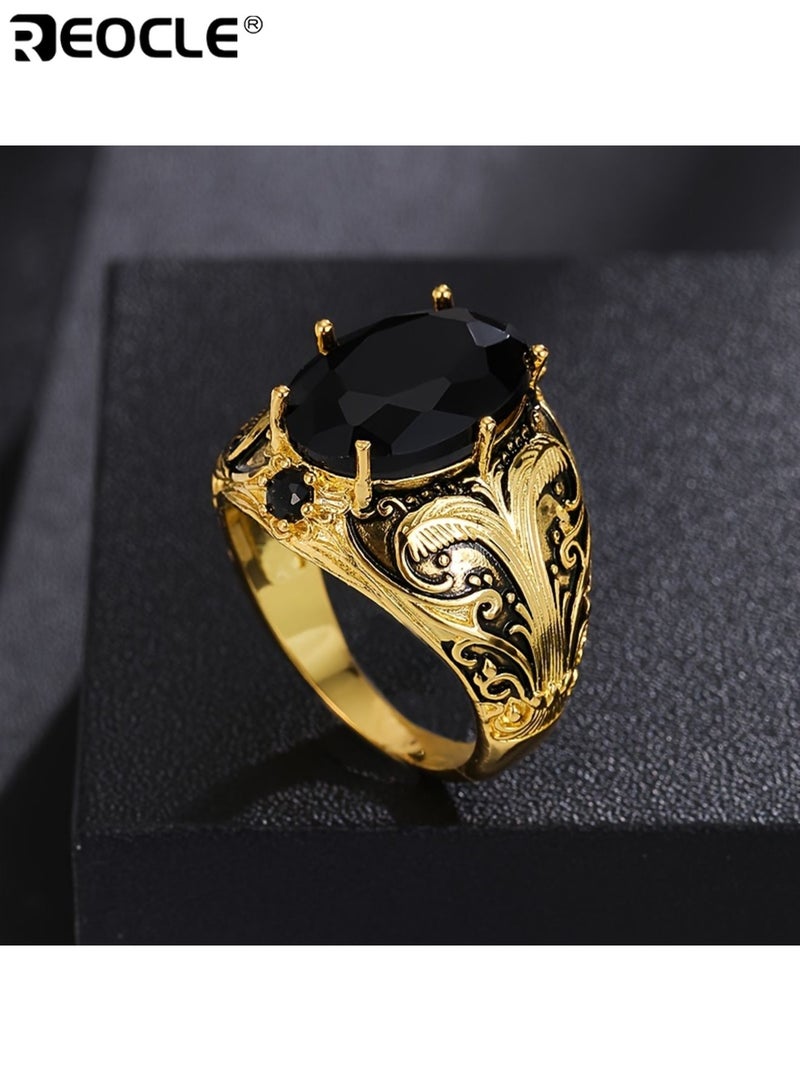 REOCLE Vintage Style Men's Ring with Oval Synthetic Zirconia Inlay Alloy Crafted Plated Retro  Finish Elegant Single Ring Ideal as Jewelry Gift Suitable for Daily Wear Parties Special Occasions for Men for Guys for Adults (Size 9) - Image 3